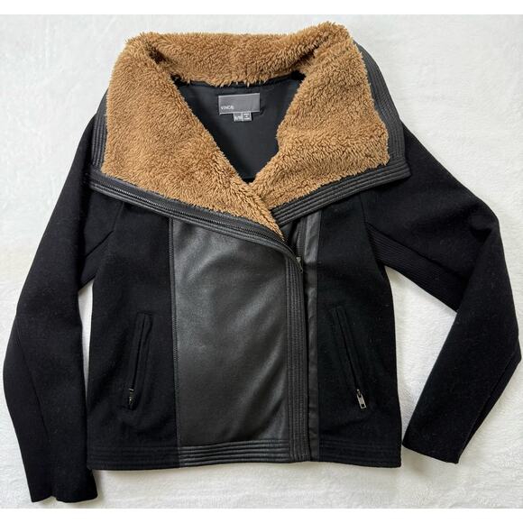 Vince Other - VINCE Youth Girls Sz XL Wool Moto Jacket Faux Leather and Shearling Black Brown